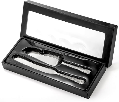 Dicunoy 2 PCS Wedding Cake Knife and Server Set, Vintage Engraved Cake Cutter for Birthday Party