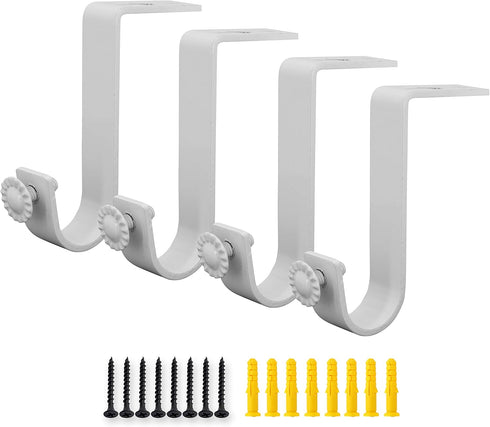 4 Pack Ceiling Curtain Rod Bracket, Heavy Duty Single Curtain Rod Holders for 1 Inch Drapery, Living Room Bedroom, White