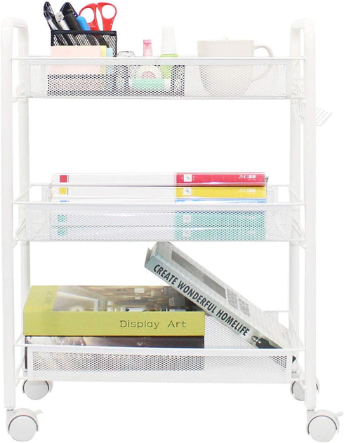 OVICAR Mesh Wire 3 Tier Rolling Cart, Kitchen Storage Utility Cart, Multifunction