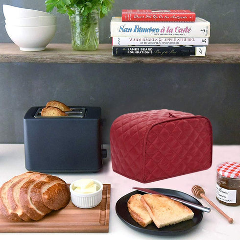 Polyester Quilted Toaster Cover, Four Slice Toaster, Dust & Fingerprint Protection, Machine Washable Red