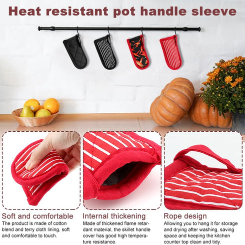 4Pcs Silicone Hot Handle Sleeve - Heat Resistant Pot Handle Covers for Cast Iron Pans, Metal Pots, Griddles