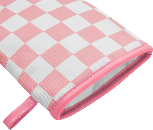 Set 2 Ohocut Pink Checkered Mini Oven Mitts Heat Resistant, Vintage Retro Checkerboard Mini Silicone Oven Mitts Cute