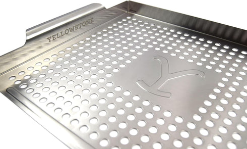 Yellowstone BBQ Grill Pan - Stainless Steel Grill Topper for Delicate Foods and Veggies, Heavy-Duty Grill Accessory