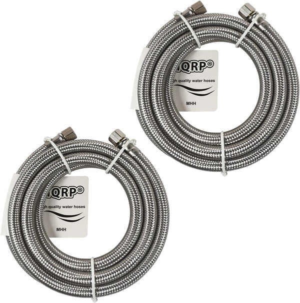 HQRP 2-Pack Universal Premium Braided Stainless Steel Refrigerators/Ice Makers Hoses, 6-Foot