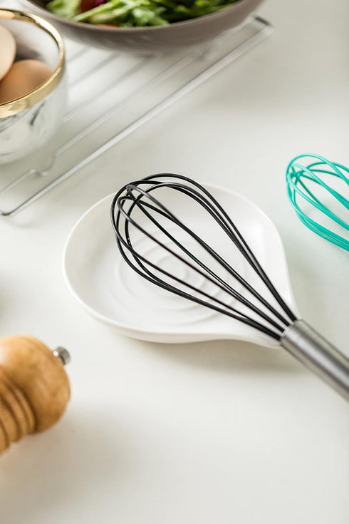 LAUCHUH Spoon Rest for Kitchen Countertop, White Porcelain Holder for Stove Top, Large Spatula and Spoon Holder