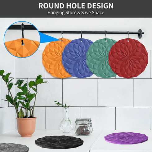 ME.FAN Silicone Trivet Mats - 4 Pack Pot Holders, 7.4'' Thickened Hot Pads for Hot Pots, Pans, Heat Resistant for Table