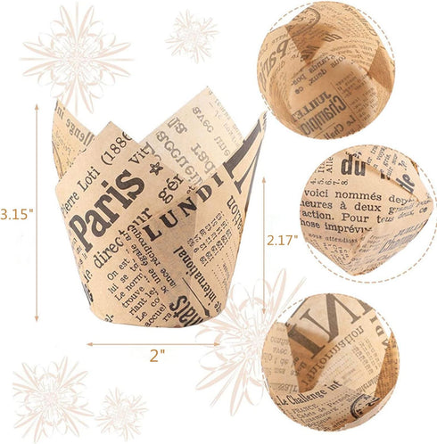 200pcs Tulip Cupcake & Muffin Tins Liners, 2 Standard Newspaper Pattern Paper Baking Cups Nature and White by YoCosii