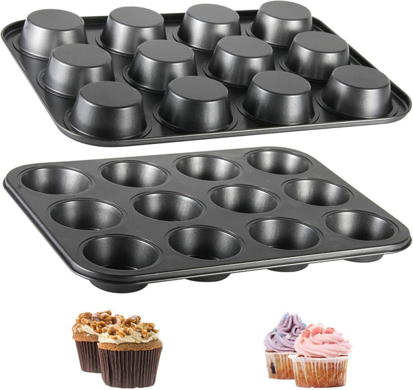 Muffin Tin Set of 2, 12-Well Nonstick Heavy Duty Steel Cupcake Pan