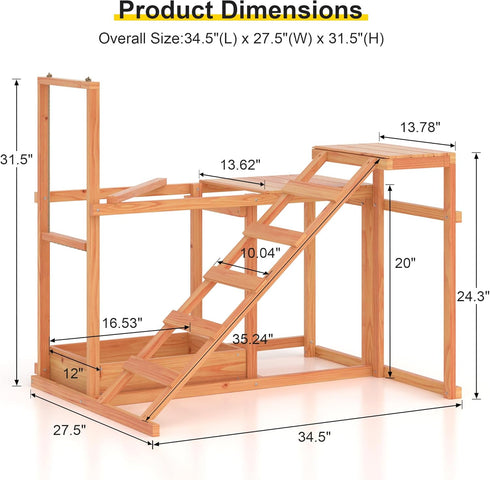 Set GOJOOASIS Chicken Activity Play - Poultry Run with Wood Stand, Ladder, Platforms, Swing, Food Storage, Chicken Toy