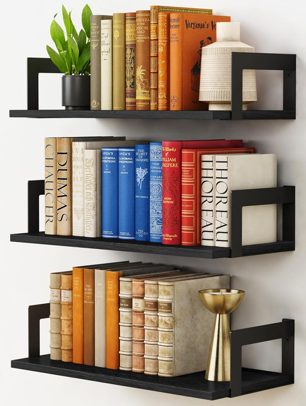 Harwaya Wall Mounted Bookshelf, Floating Bookshelves for Bedroom, 17 Inches Long Wall