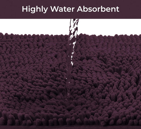 LuxUrux Plum Bath Mat, U-Shaped Contoured Rug for Around Toilet, Super Absorbent Shaggy Bath Rug