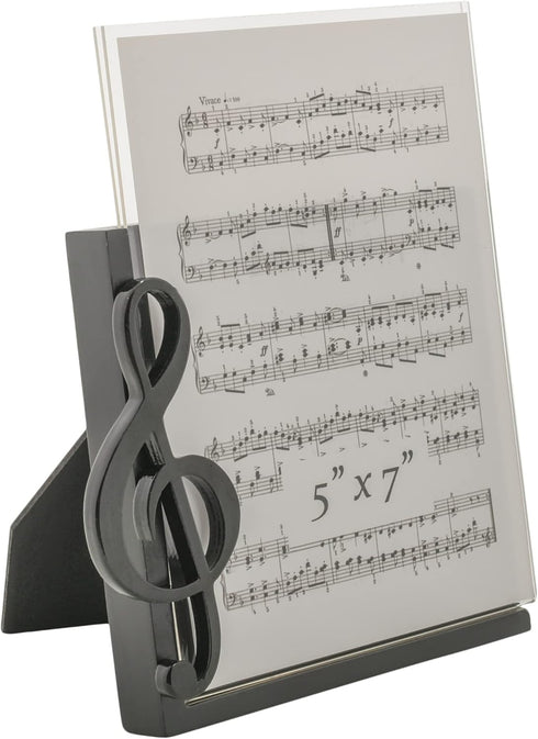 BroadwayGifts Co Black Treble Clef and Sheet Music Acrylic Table Top Picture Frame, 5 inch
