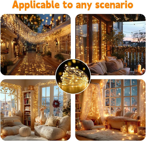 2-Pack 33FT 100LED 8 HXWEIYE Fairy Lights Battery Operated (Included) with Remote & Timer, Modes Rechargeable Twinkle