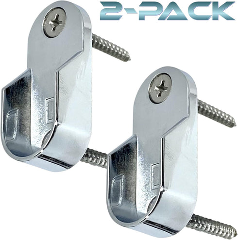 Oval Closet Rod End Supports, Screw on Type, 15mm x 30mm, Polished Chrome, 2 Pack