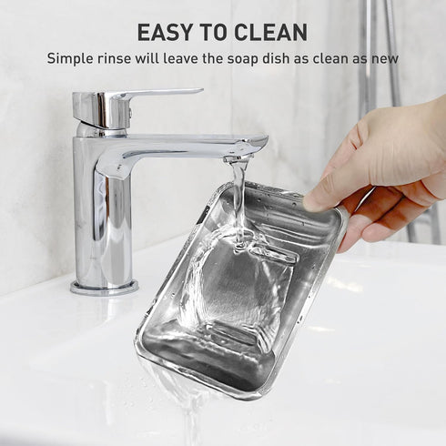 Countertops Stainless Steel Soap Dish, Large Double-Layer Draining Soap Holder, Metal Soap Dish for Bathroom, Shower