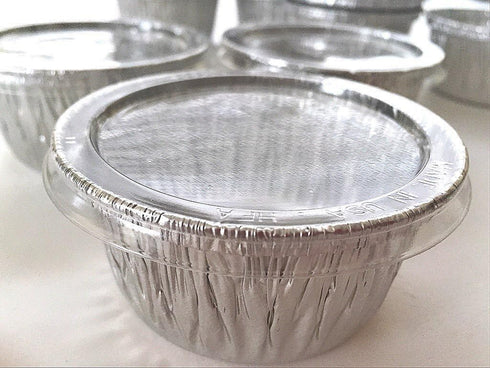100 Aluminum Foil Muffin Cupcake Ramekin 4oz Cups with Lids, Disposable