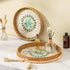 12'' Round Rattan Tray Home Decor, Wicker Serving Tray with Mother of Pearl Inlay, Boho Decorative Tray for Coffee