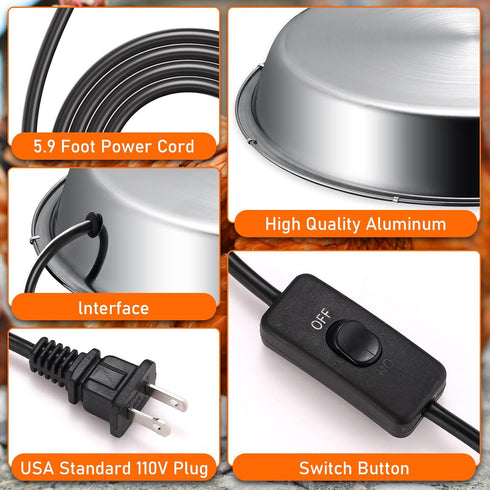 12 Inch 5 Chicken Water Heater Base, Gallons Poultry Drinker Heater Base with Thermostat and Power Cord, Automatic