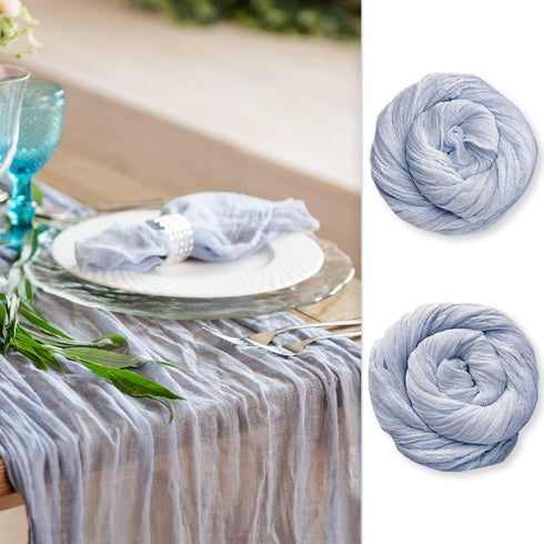 Dusty Blue Cheesecloth Table Runner, 141 in Long, Blue Gauze for Wedding Decoration, Boho Baby Shower