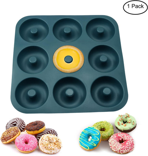 Large Professional Grade Donut Pan for Baking 9 Cavity Non-Stick Bagel Pan Silicone Donut Mold BPA Free 11.2 x 11.1 Inches by FUNLAVIE