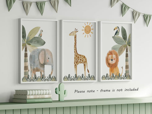 Set 3 (8x10) Eviepops Prints Cute Safari Animals of Unframed Prints for Baby Girl or Boy Nursery Bedroom Playroom