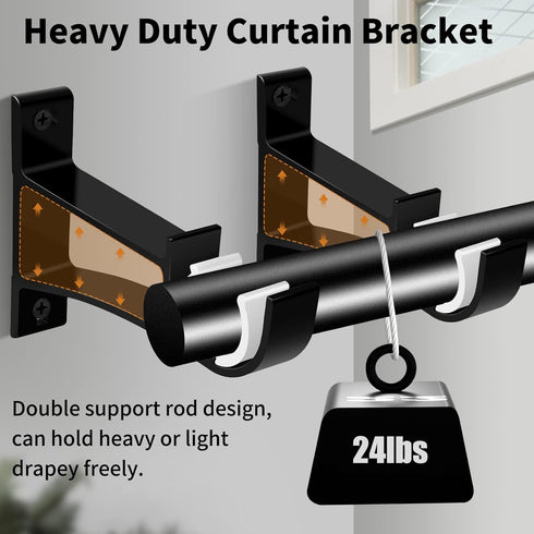KOLAKO 4 Pack Heavy Duty Curtain Rod Bracket, Decorative Rod Holders for 1 Inch Drapes Rod, Black