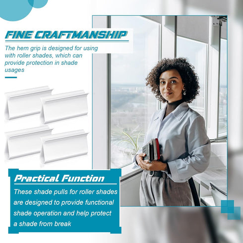 Roller Window Shades Pull for Blinds, Shade Grips Plastic Hem Grip Roller Shade Hardware for Home (White, 4 Pieces)
