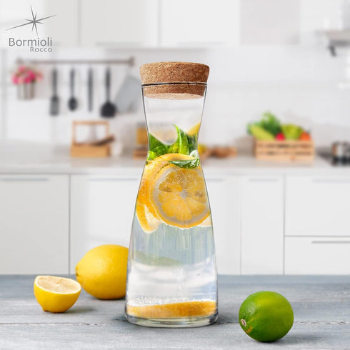 Set Set 2-18.5 oz Bormioli Rocco Ypsilon Glass Carafe with Cork Tops, of Contemporary Juice Containers & Drink