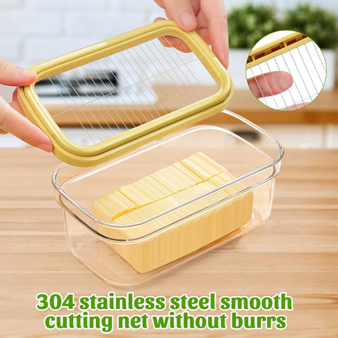 2pack (280g) ShineMe Butter Slicer Cutter, Airtight Plastic Butter Dish with Lid, Butter Stick Container with Forks