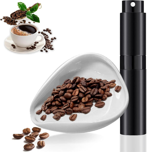 Coffee Bean Dosing Cup and Spray Bottle Set, Espresso Accessories, Ceramic Dosing Vessel/Single Dose Measuring Tray