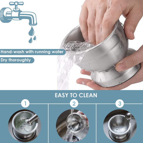 Stainless Steel Mortar and Pestle Set, Heavy Duty Spices Grinder Pill Crusher with Silicone Protective Lid for