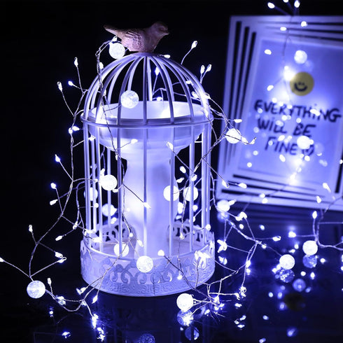 SNWLL 100 Battery Powered Fairy Lights with Remote, LED Cluster Lights Christmas Waterproof Twinkly Globe String Lights