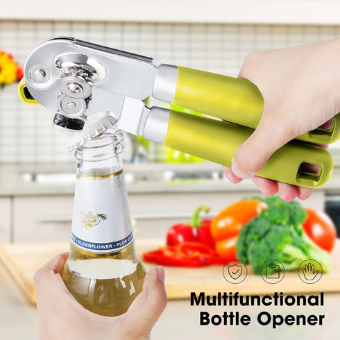 Manual Can Opener with Magnet, Handheld Can Openers with Sharp Blade, Smooth Edge, Big Effort-Saving Knob, Lime Green