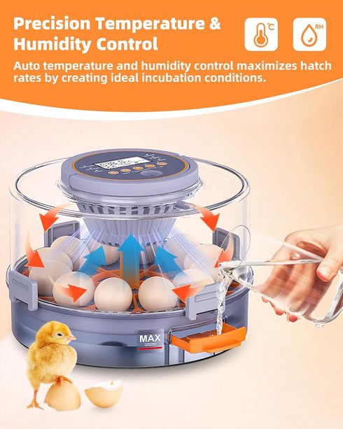 Somferic 12 Cozy Incubators for Hatching Eggs, Chicken Incubator with Automatic Egg Turning and Humidity Control, Baby