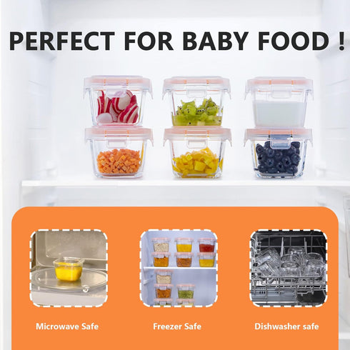 6oz 12-Pack Luvan Baby Food Storage Containers, Baby Food Jars with Lids LeakProof, Baby Food Containers Glass