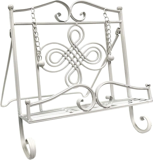 Tripar Swirl Design White Metal Cookbook Stand for iPads, Tablets, and Cookbooks - Adjustable and Portable