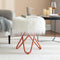 Round Faux Fur Ottoman, Vanity Stool Rose Gold Metal Legs with Anti-Slip