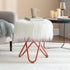 Round Faux Fur Ottoman, Vanity Stool Rose Gold Metal Legs with Anti-Slip