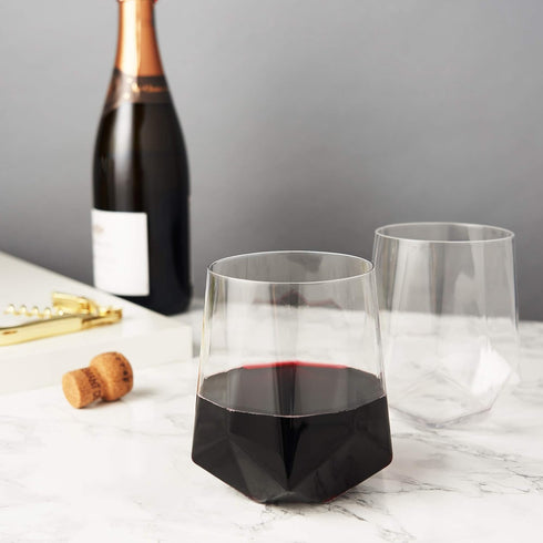 Viski Raye Faceted Crystal Wine Glasses - Set of 2, No-Lead Premium Crystal Clear Glass, Modern Stemless, 20 oz