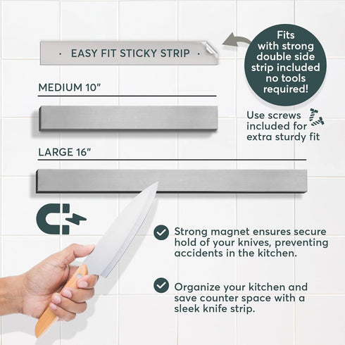 Stainless Steel Knife Magnetic Strip Multi Use Magnetic Knife Holder for Kitchen Organization Magnetic Tool Organizer for Wall Kitchen Knife Rack Utensil Holder Tool Holder 10 Inch