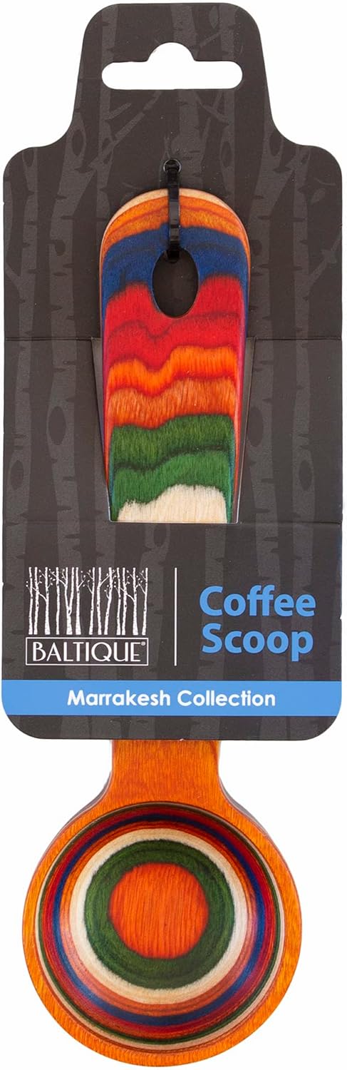 Baltique Marrakesh Collection Wooden Coffee Scoop, Colorful Birch Wood Reusable Scoop for Ground Coffee, Protein Powder