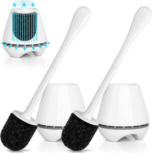 uptronic Toilet Brush and Holder 2 Pack - Ventilated Holder with Long Handle for Bathroom Cleaning