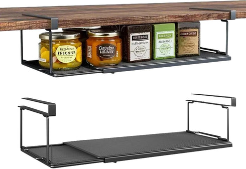 PowerKing Expandable Under Cabinet Shelf, Adjustable Length Under Shelf Storage with Thick Clips