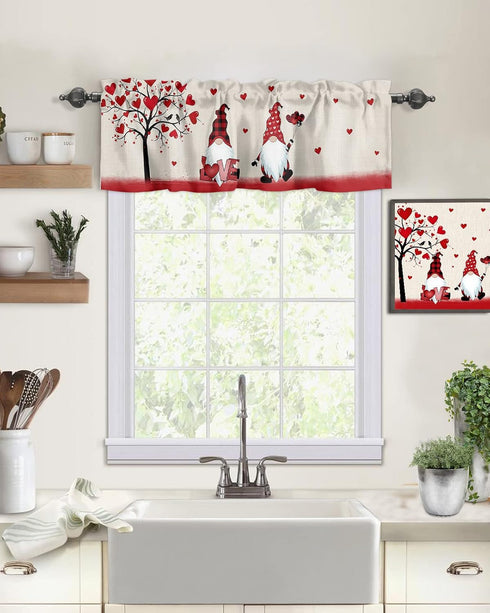 ALAGEO Valentines Day Valances for Windows, Gnomes Love Heart Valance Window Treatments for Kitchen Bathroom 54 x 18