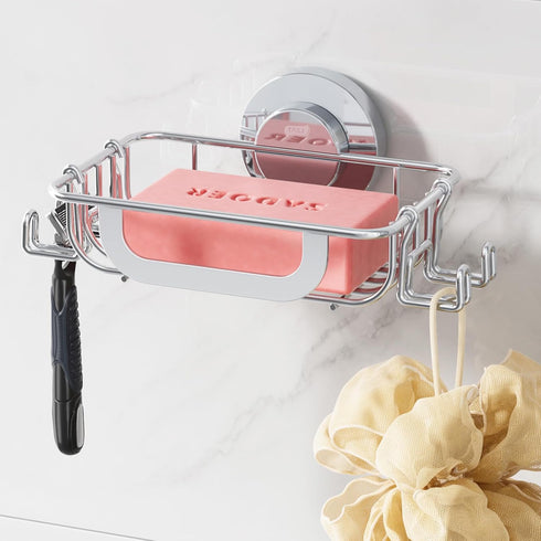 TAILI Soap Dish Holder with Hooks, Bar Soap Tray Saver Suction Cup
