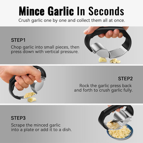 Generic 2-in-1 Garlic Press Rocker - Stainless Steel Garlic Crusher, Easy Kitchen Gadget for Effortless Smashing