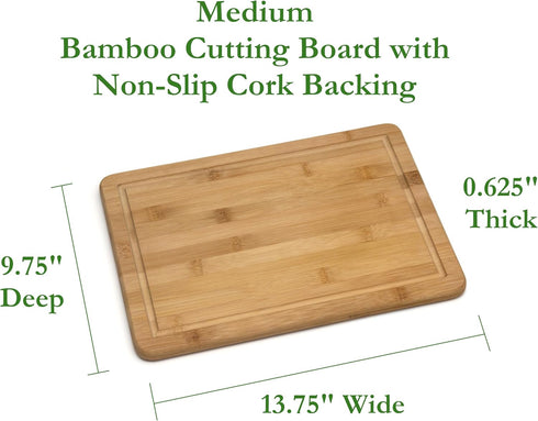 Lipper International Bamboo Wood Kitchen Cutting and Serving Board, Medium, 13-3/4" x 9-3/4"