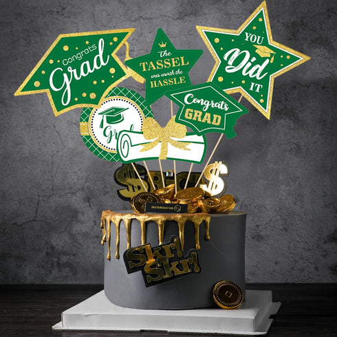 Green and Gold Graduation Decorations Set (24 Pieces) - Class of 2025 Table Decor, Congrats Grad Party Supplies
