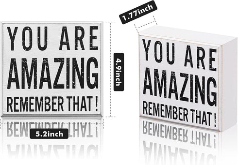 Inspirational Wooden Box Sign, You are Amazing Remember That Motivational Quote Desk Decor for Home Office Bedroom