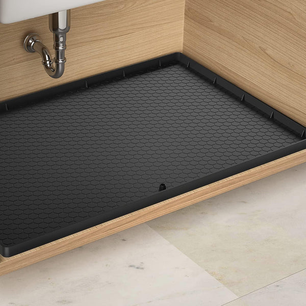 Under Sink Mat - 31" x 22" Waterproof Kitchen Cabinet Liner with Drain Hole - Flexible Silicone Mat for Kitchen